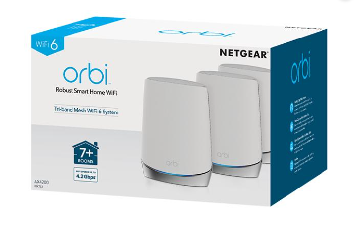 Netgear AX4200 WiFi Mesh System (RBK753) Orbi Tri-Band WiFi 6 Mesh System, 4.2Gbps, Router + 2 Satellites Netgear AX4200 WiFi Mesh System (RBK753) Orbi Tri-Band WiFi 6 Mesh System, 4.2Gbps, Router + 2 Satellites
